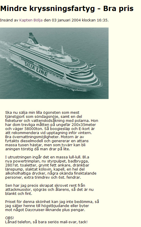 Mindre kryssningsfartig - Bra pris
