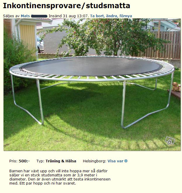 Inkontinensprovare / studsmatta