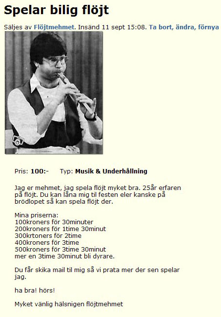 Spelar bilig flöjt