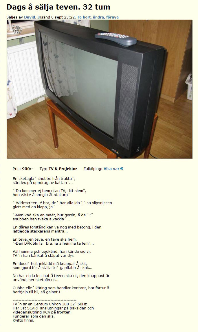 Dags o sälja teven. 32 tum
