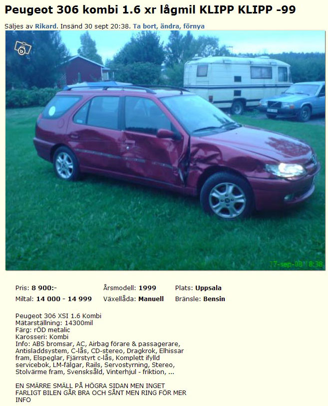 Peugeot 206 kombi 1.6 xr lågmil..