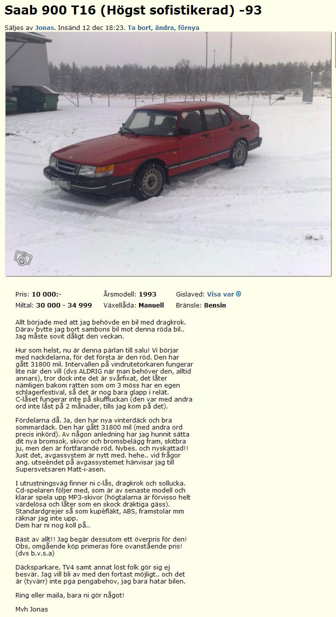 Saab 900 T16 (Högst sofistikerad) -93