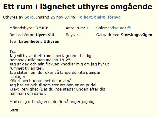 Ett rum i lägnehet uthyres omgående