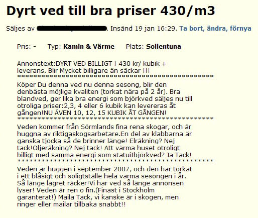 Dyrt ved till bra pris 430/m3