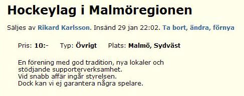 Hockeylag i Malmöregionen
