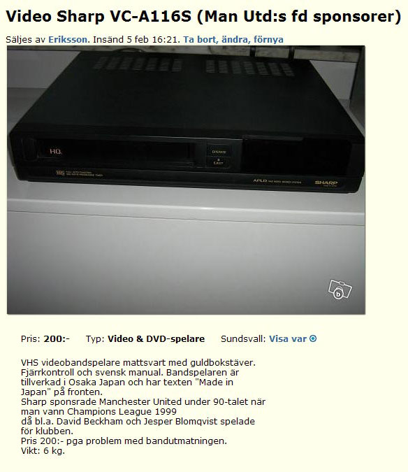 Video Sharp VC-A116S (Man Utd:s fd..)
