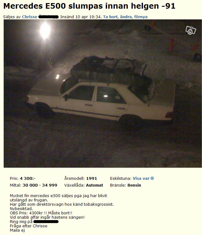 Mercedes E500 slumpas innan helgen -91