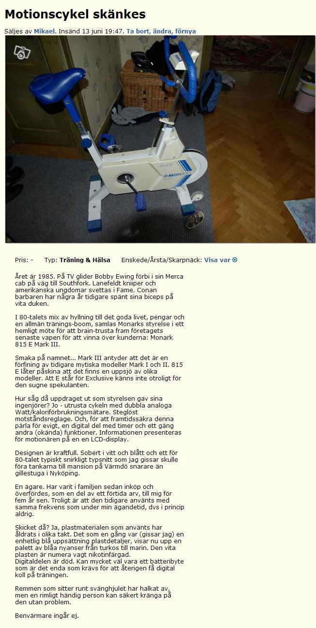 Motionscykel skänkes