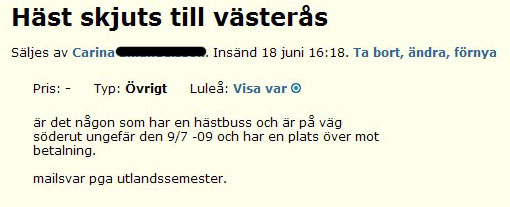 Häst skjuts till västerås