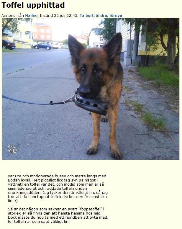 Toffel upphittad