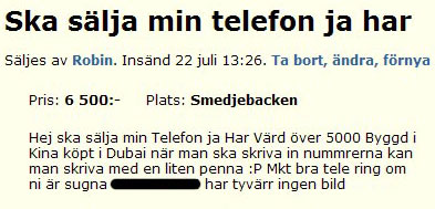 Ska sälja min telefon ja har