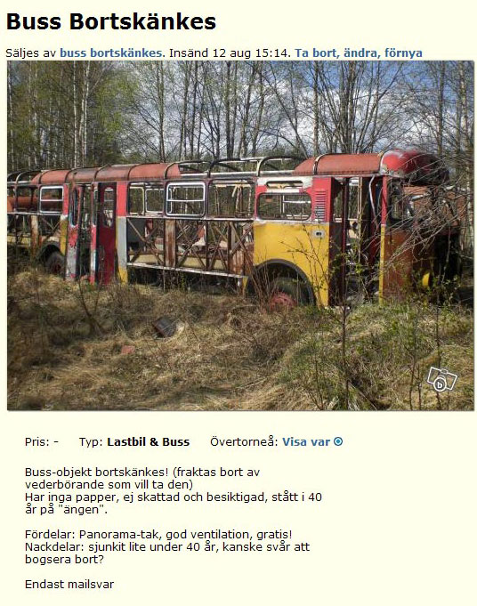 Buss Bortskänkes