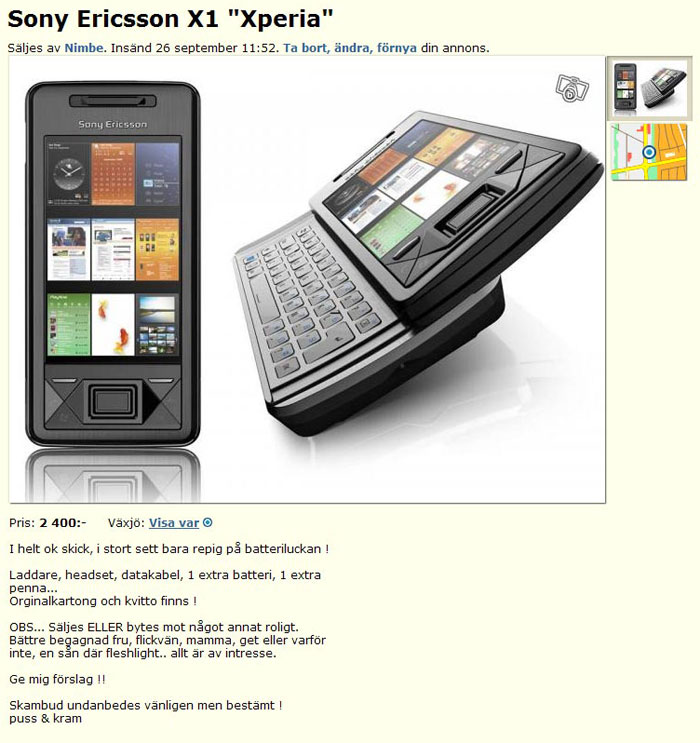 Sony Ericsson X1 "Xperia"