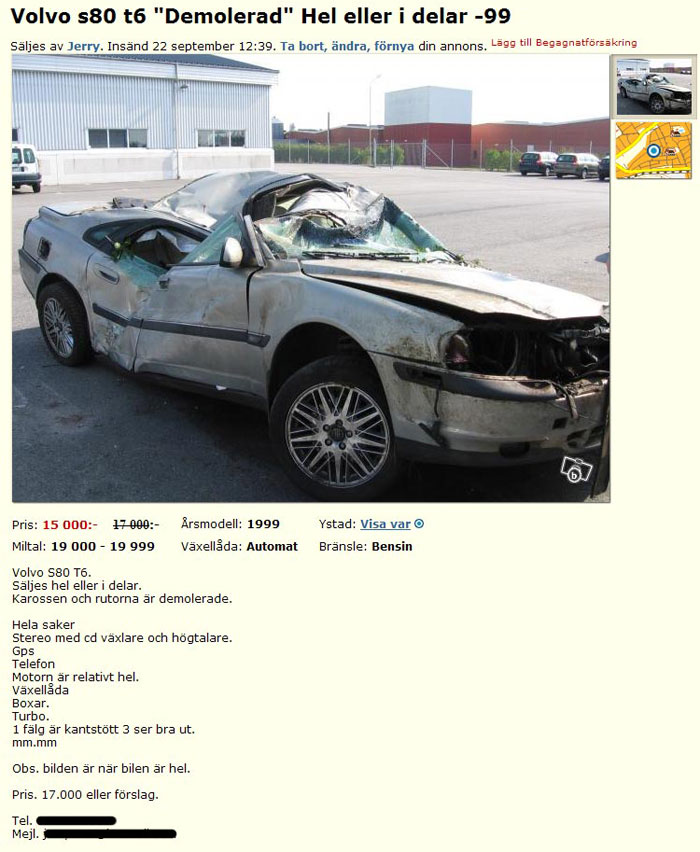 Volvo s80 t6 "Demolerad" Hel eller i delar..