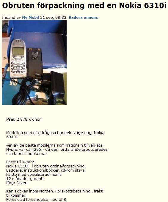 Obruten förpackning med en Nokia..