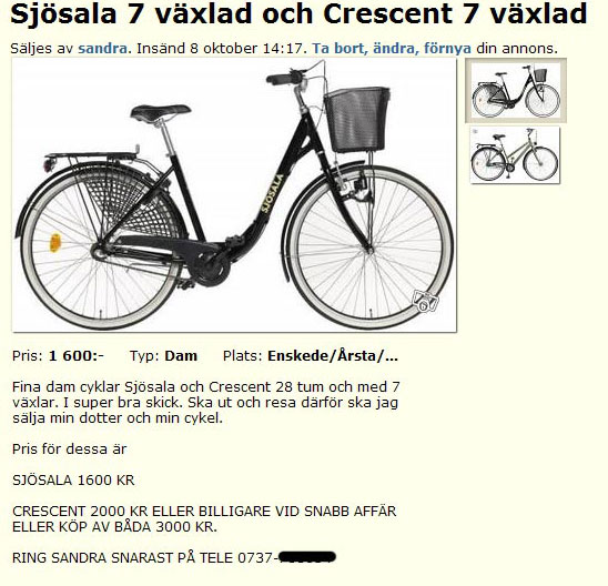 Sjösala 7 växlad och Crescent 7 växlad