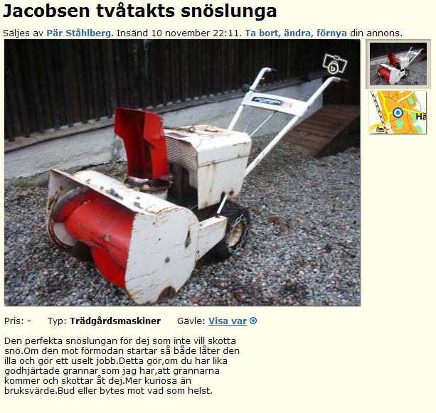 Jacobsen tvåtakts snöslunga