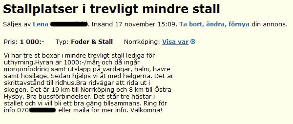 Stallplatser i trevligt mindre stall