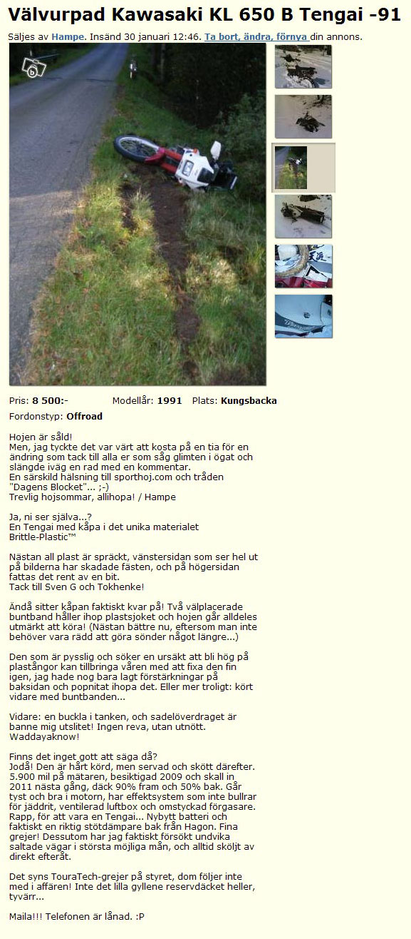 Välvurpad Kawasaki KL 650 B Tengai -91