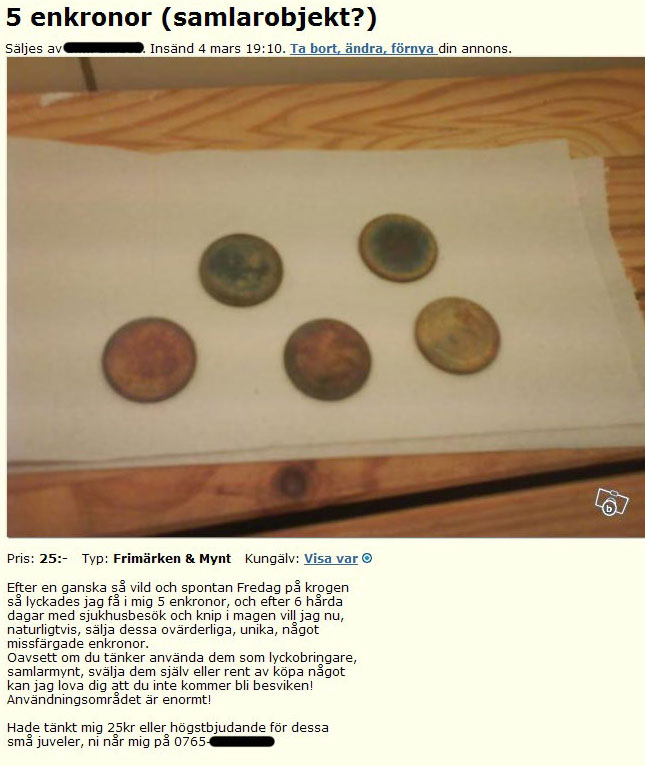 5 enkronor (samlarobjekt?)