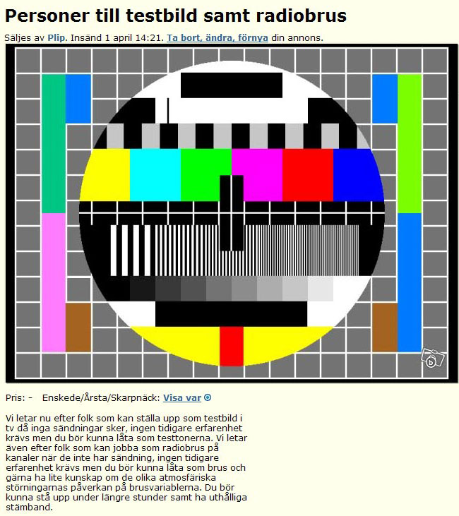Personer till testbild samt radiobrus