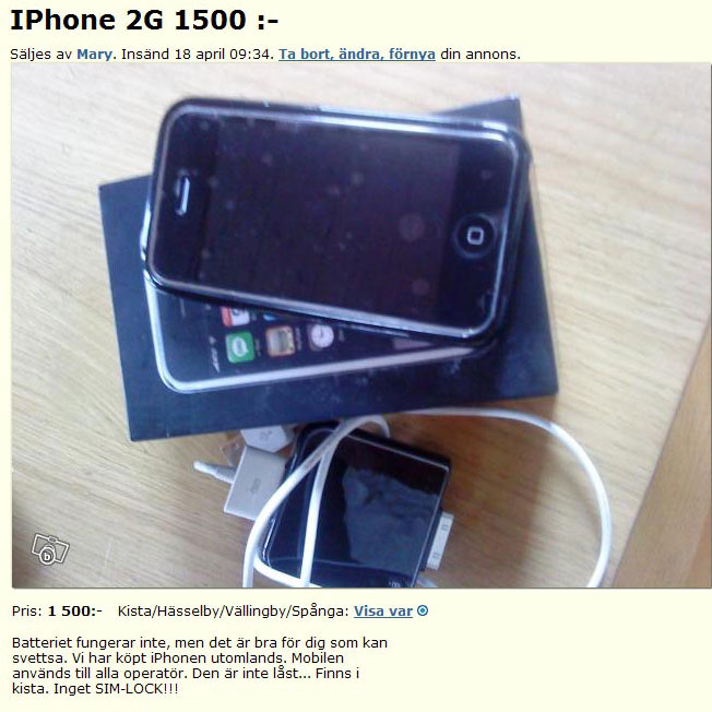 IPhone 2G 1500:-