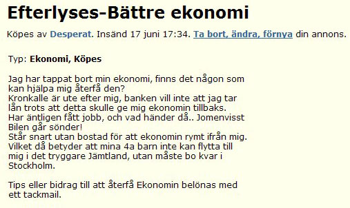 Efterlyses-Bättre ekonomi