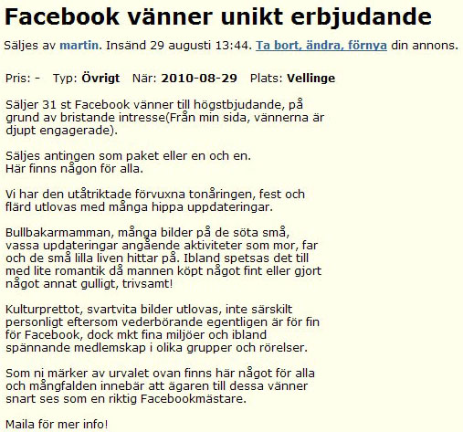 Facebook vänner unikt erbjudande