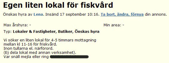 Egen liten lokal för fiskvård