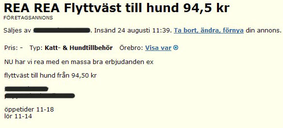 REA REA Flyttväst till hund 94,5 kr