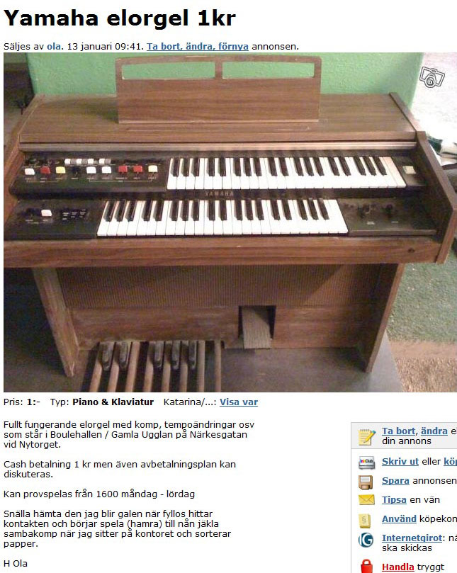 Yamaha elorgel 1kr